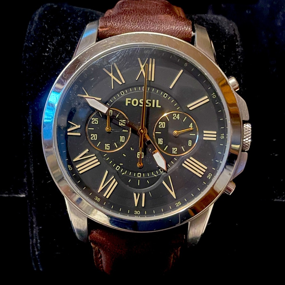 Fossil chronograph men’s watch 111411 5atm leather band